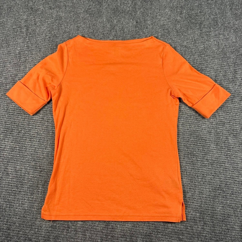 Lauren Ralph Lauren T-Shirt Womens S Orange Excellent Boat Neck Cuffed Sleeve